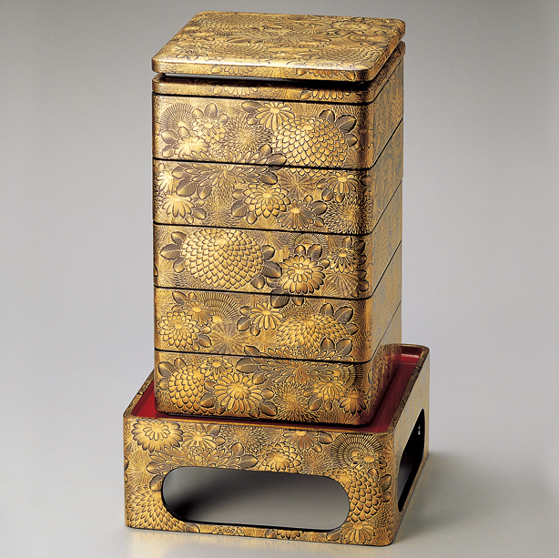 朱塗 沈金 野弁当 揃い 煎茶画箱(ZE653) 朱塗 沈金 野弁当 揃い 煎茶画