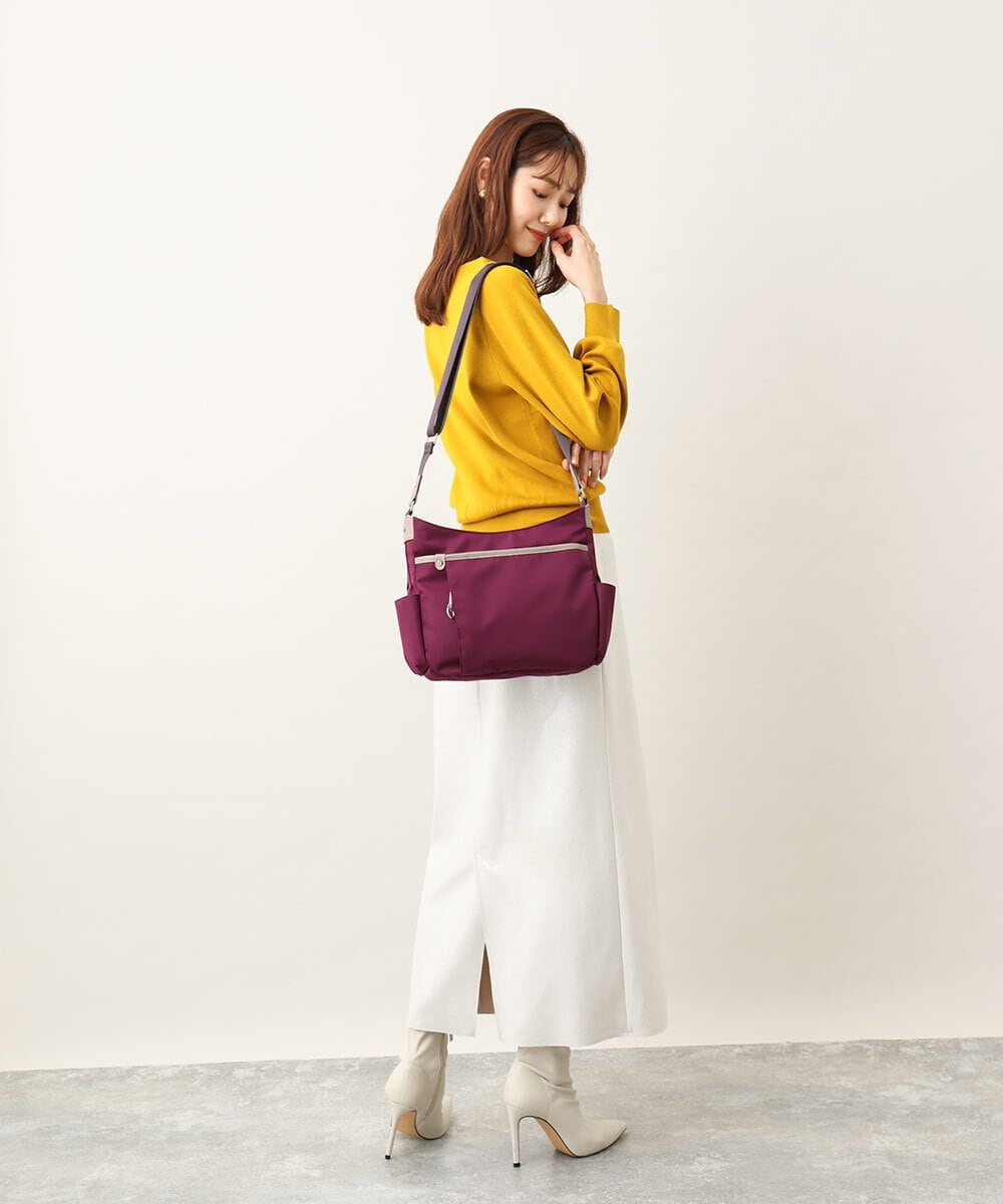 撥水/500g以下の軽量]アクセントレザーショルダーバッグ(ショルダー