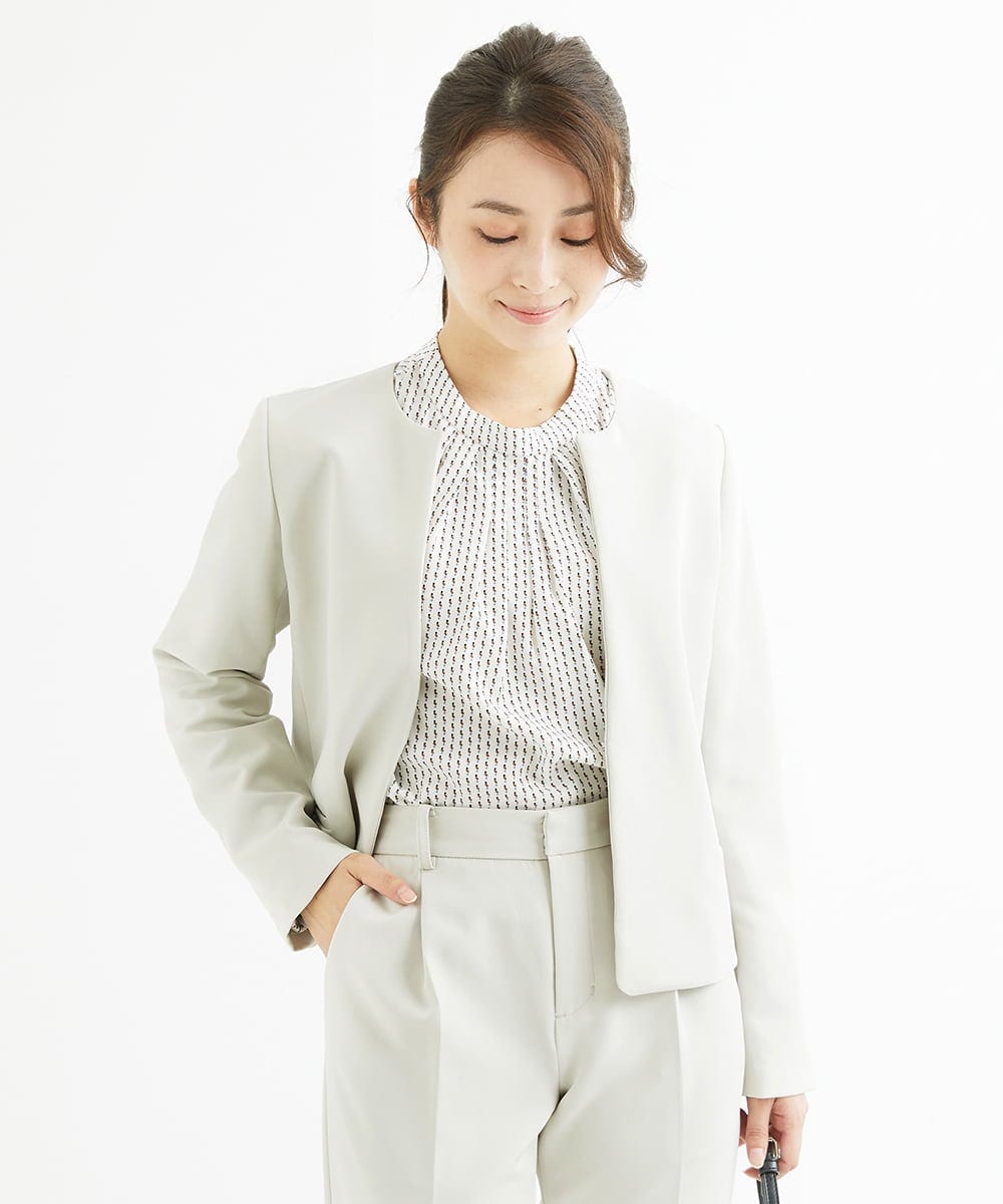 小さいサイズ】ダブルクロスノーカラージャケット/洗える(ノーカラー