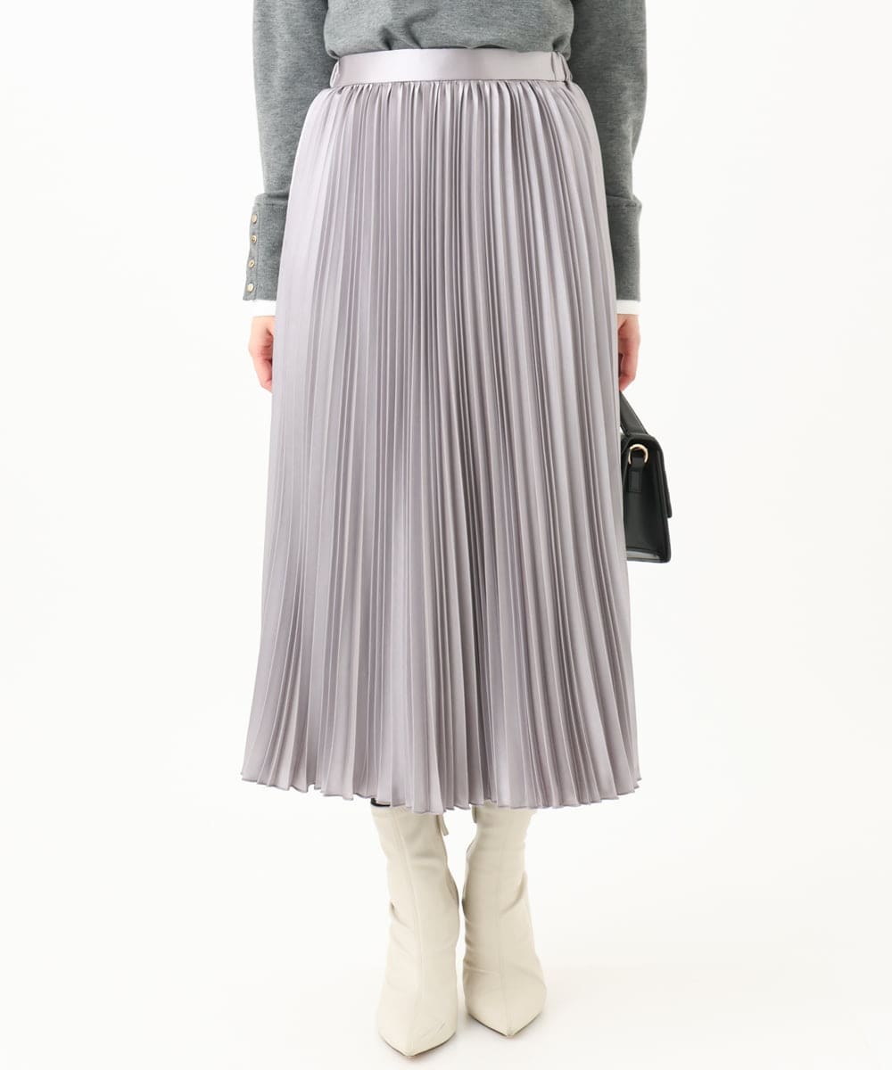 小さいサイズ】シャイニーサテンプリーツスカート/洗える(ロング