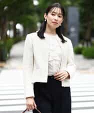 ノーカラーファンシーツイードジャケット/セットアップ対応/洗える