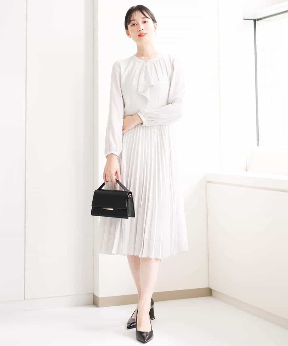 ボウタイプリーツジョーゼットワンピース/洗える(ワンピース) | MK