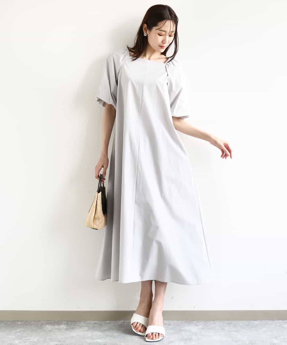 スクエアネックタフタワンピース/撥水/UVカット/接触冷感/洗える