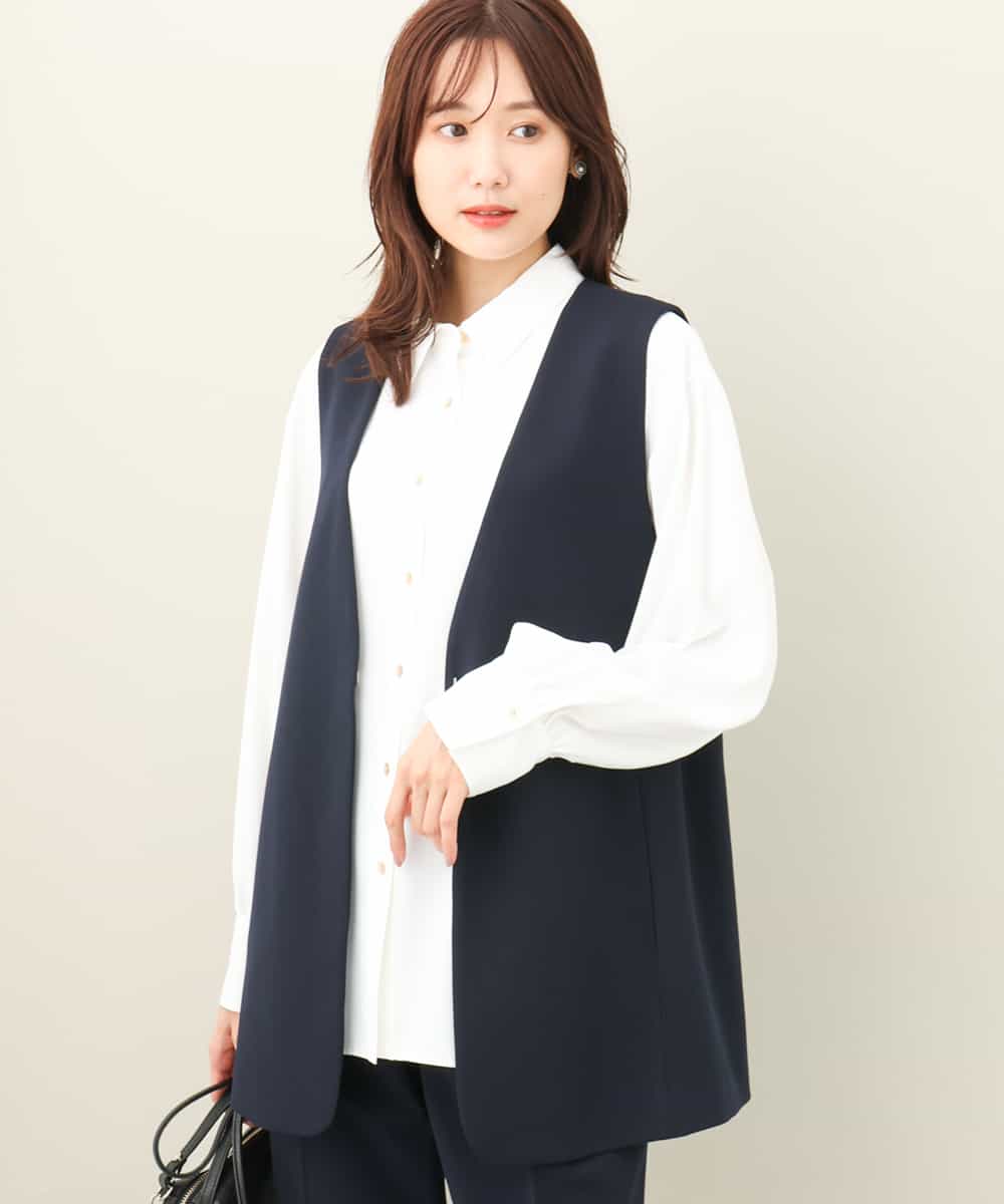 ノーカラーベスト（無地・チェック）/セットアップ対応/洗える(ベスト