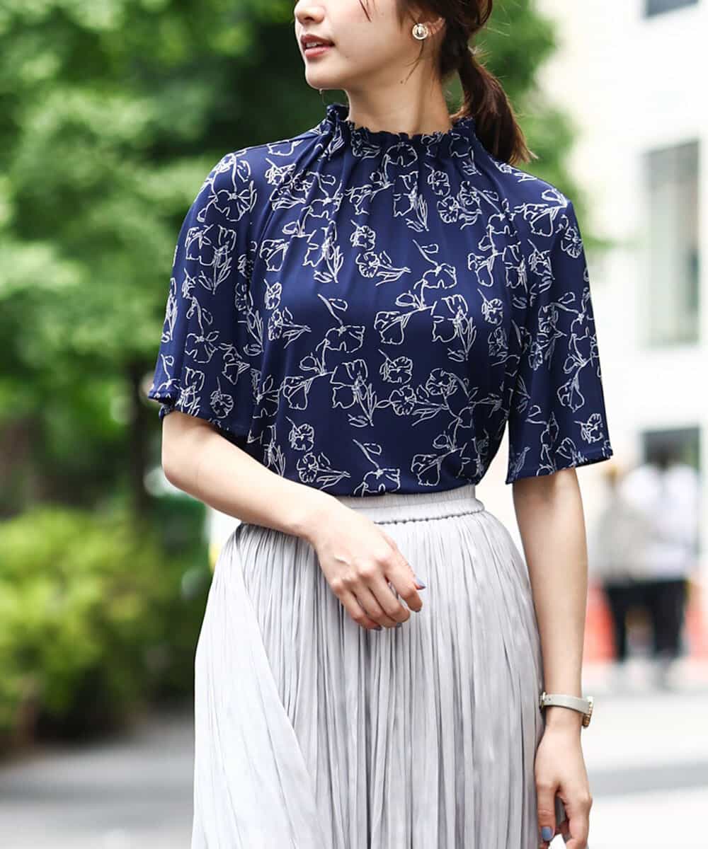 ラインフラワープリントブラウス/洗える(ブラウス・シャツ) | OFUON le