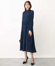 シフォンジョーゼットフリルネックプリーツワンピース/洗える