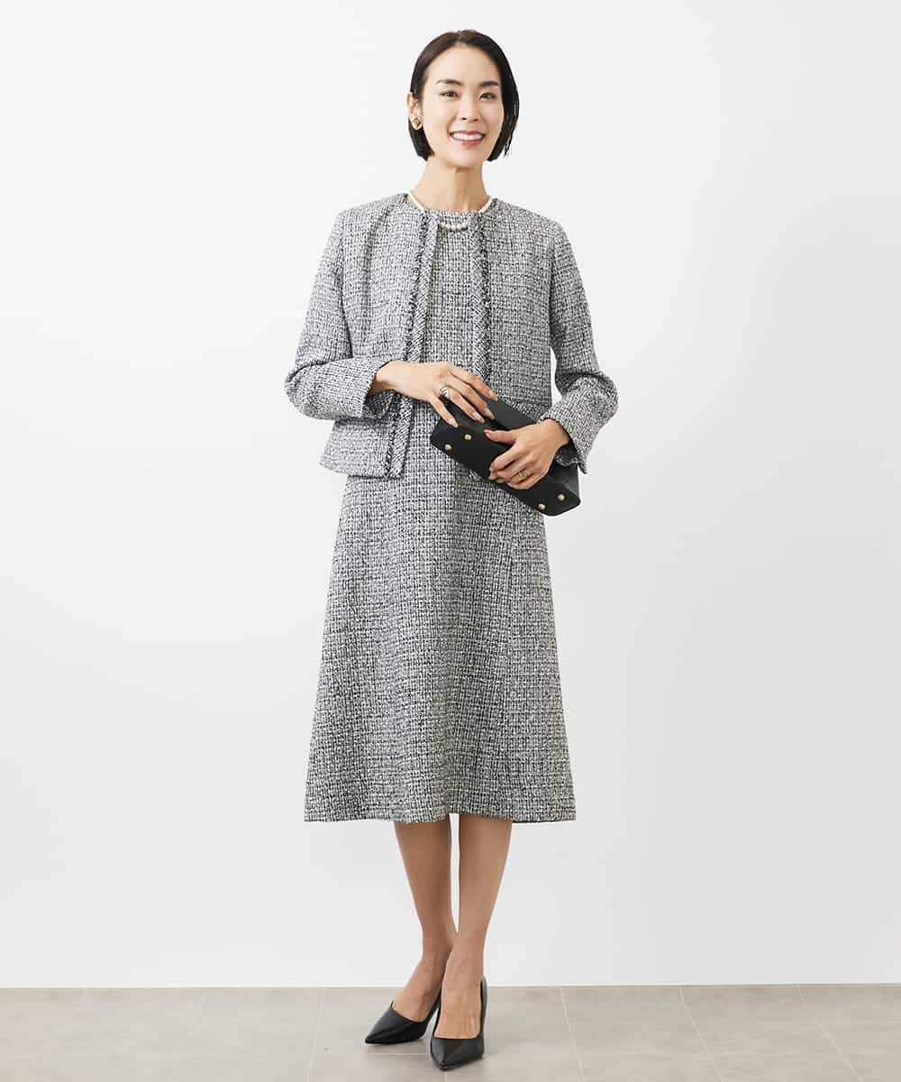 セットアップ対応/洗える］ノースリーブツイードワンピース(ワンピース