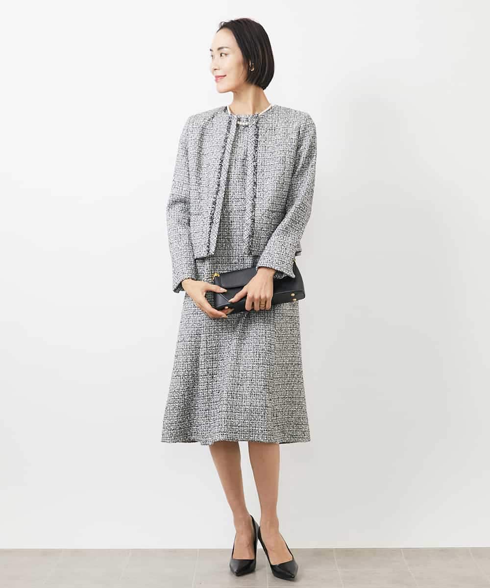 セットアップ対応/洗える］ノースリーブツイードワンピース(ワンピース