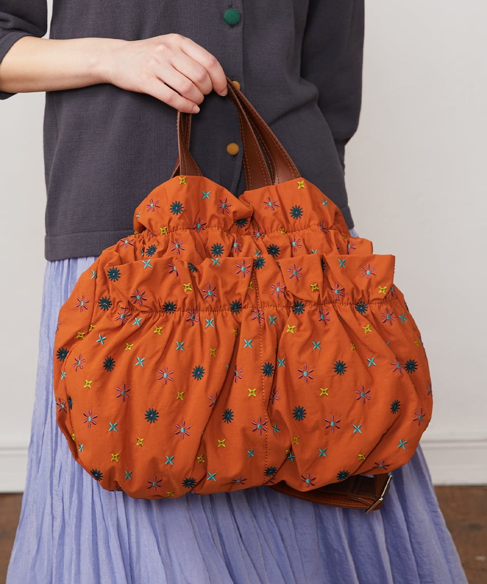 2WAY】フラワー刺繍ハンドル付きショルダーバッグ(ショルダーバッグ