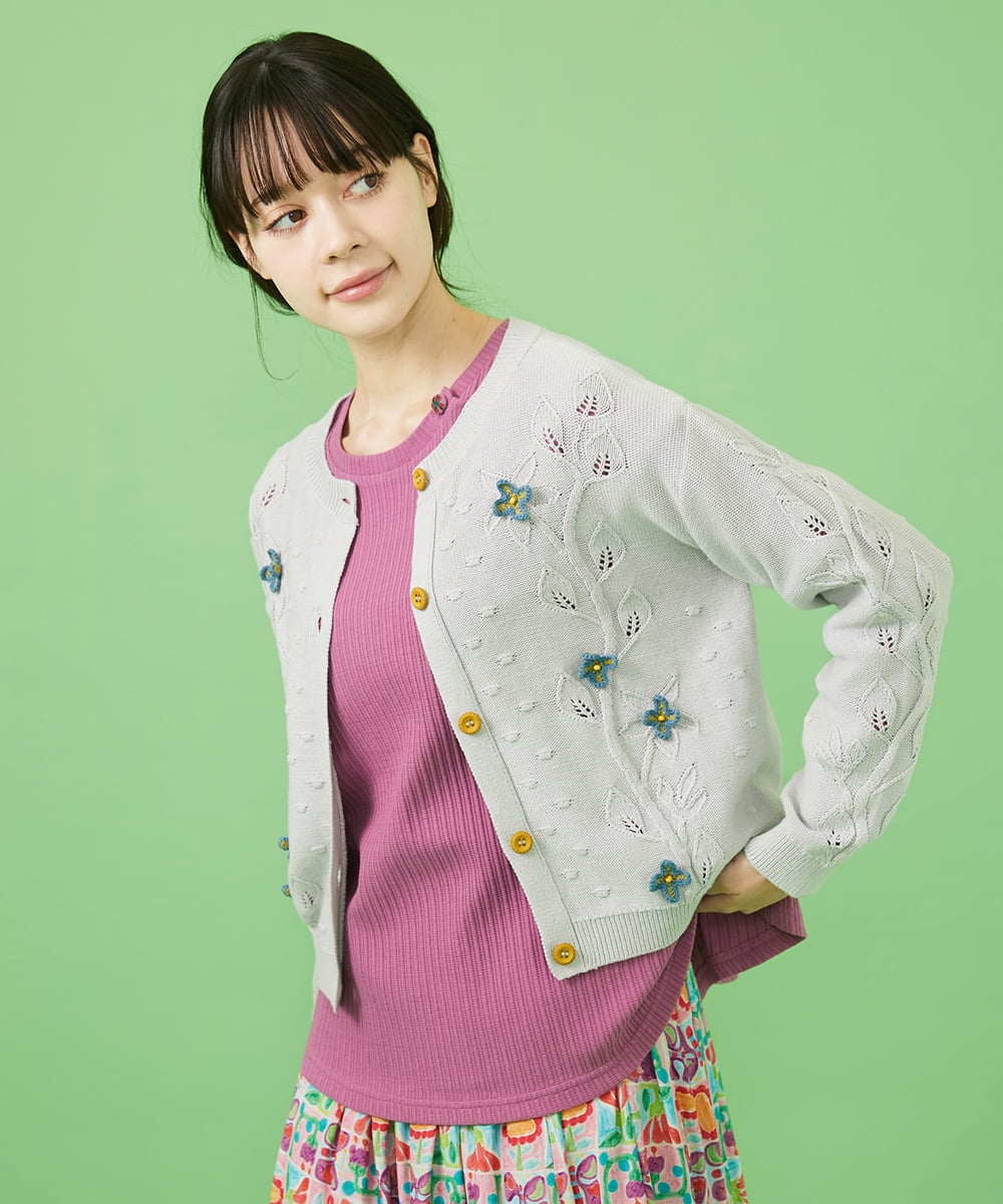 Planta フラワークロッシェクルーネックカーディガン(カーディガン