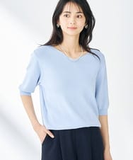 接触冷感/UVカット/洗える】Vネックハーフスリーブ美ラクるサマー
