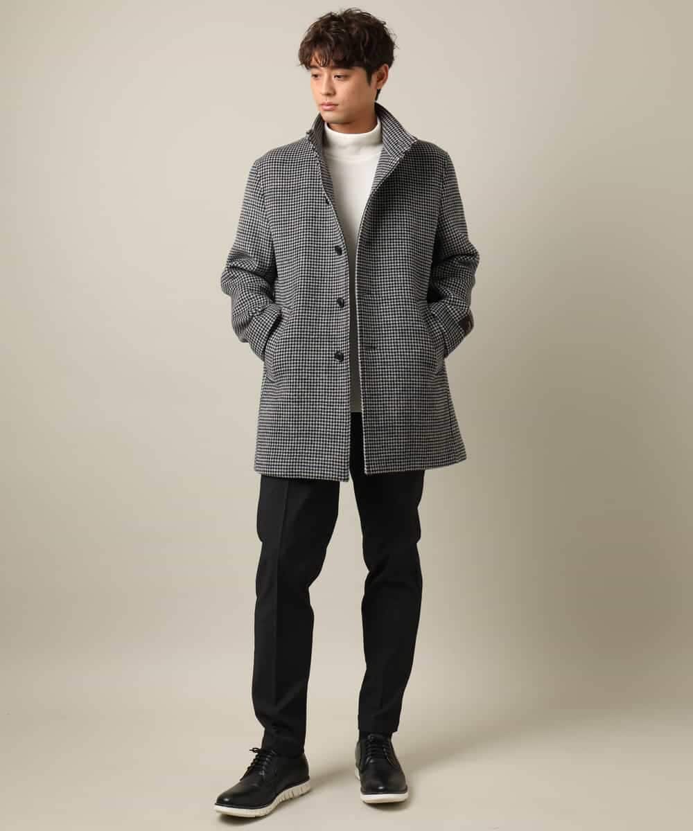 ON/OFF兼用】ウールライトビーバーチェック柄スタンドカラーコート