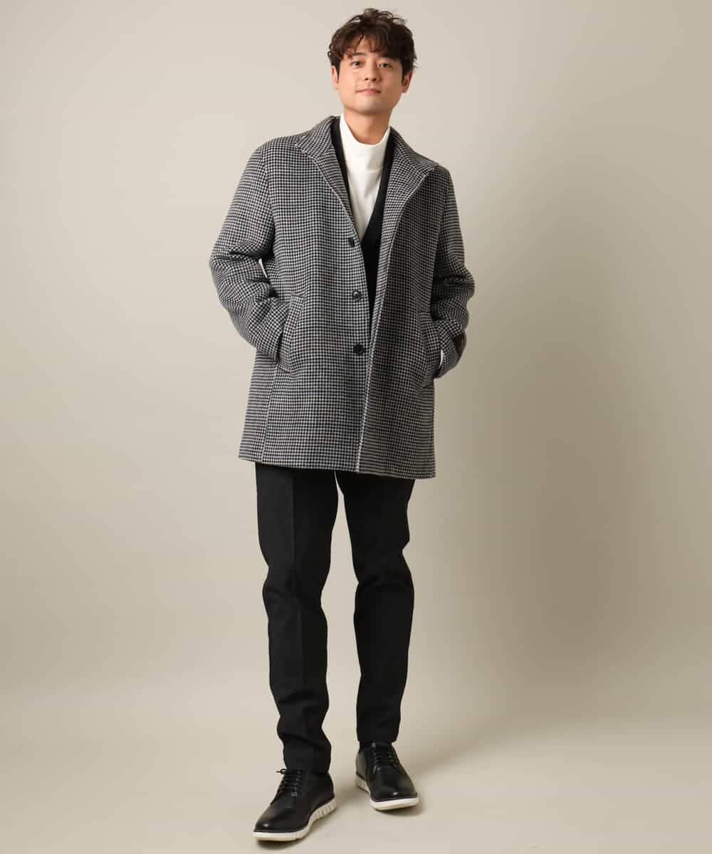 ON/OFF兼用】ウールライトビーバーチェック柄スタンドカラーコート