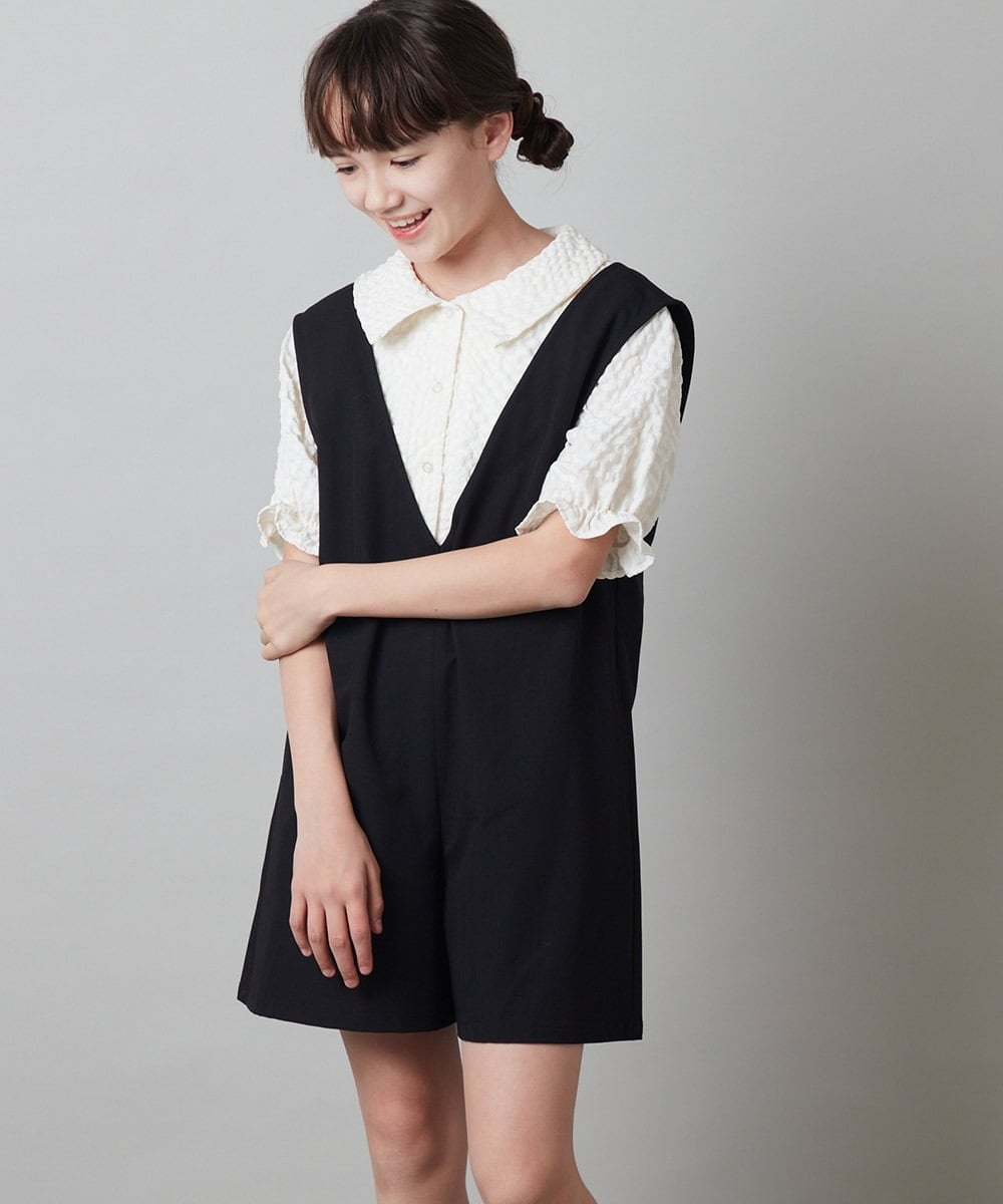 100-130]Vネックショートサロペット(サロペット・オールインワン