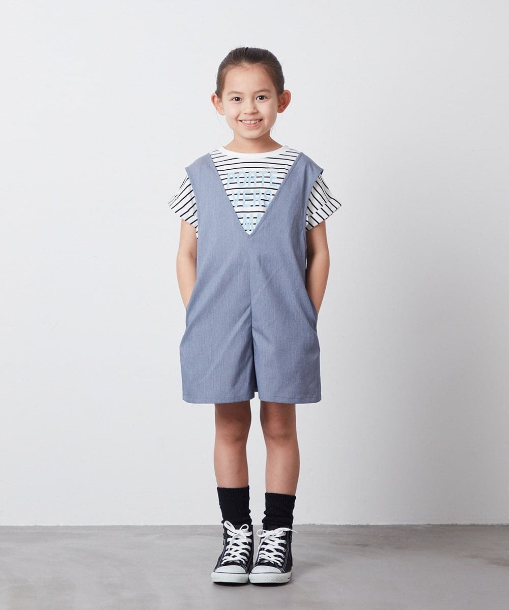 100-130]Vネックショートサロペット(サロペット・オールインワン