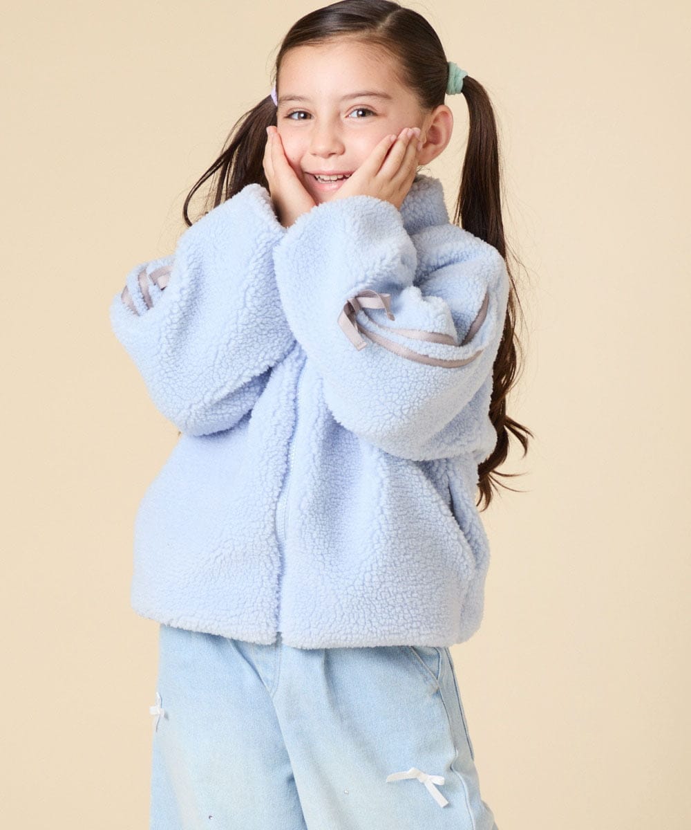 120-160]【おうちで洗える】モコモコラインスリーブボアブルゾン