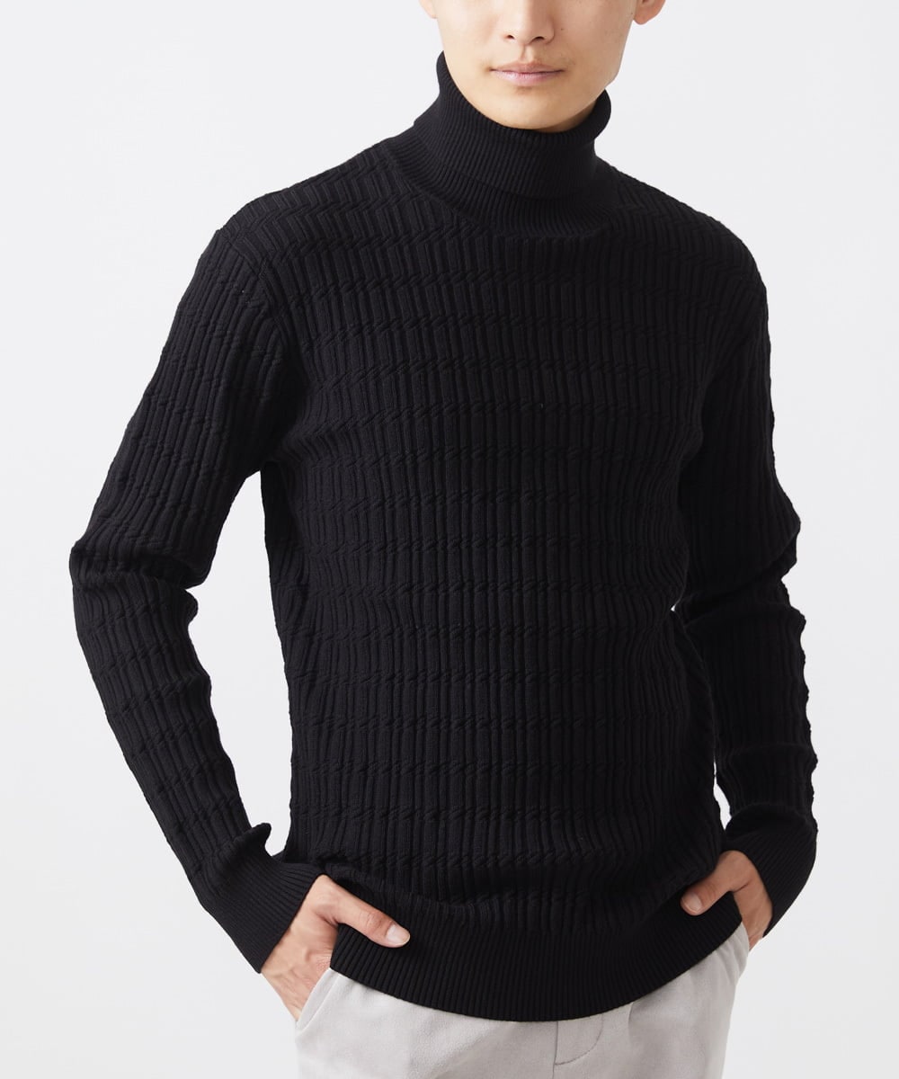 残りわずか/洗濯機で洗える】タートルニット/ステアストライプ(ニット