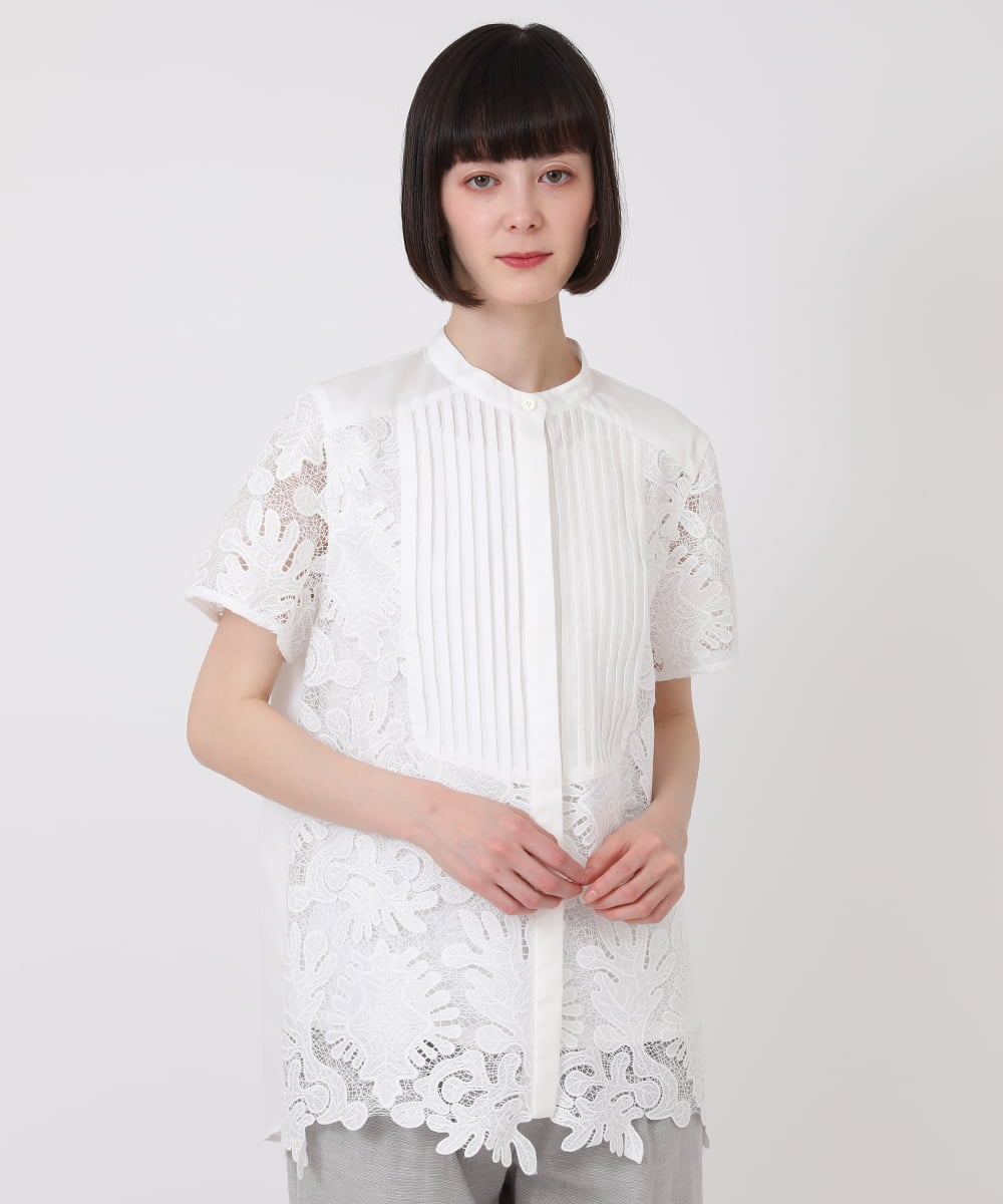 小さいサイズ】ケミカルレースジョイントデザインブラウス(ブラウス