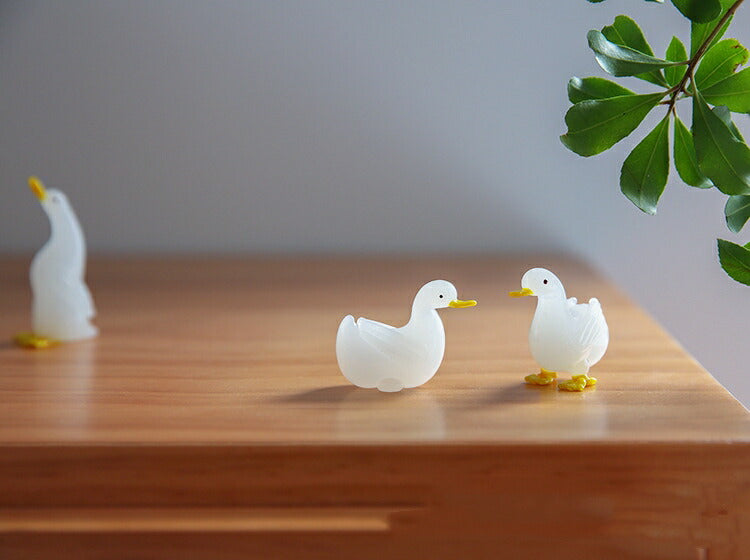 IwaiLoft ガラス細工 手作り おやこ 鴨 かも 置物 ガラス オブジェ