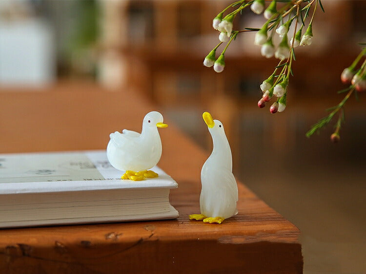 IwaiLoft ガラス細工 手作り おやこ 鴨 かも 置物 ガラス オブジェ