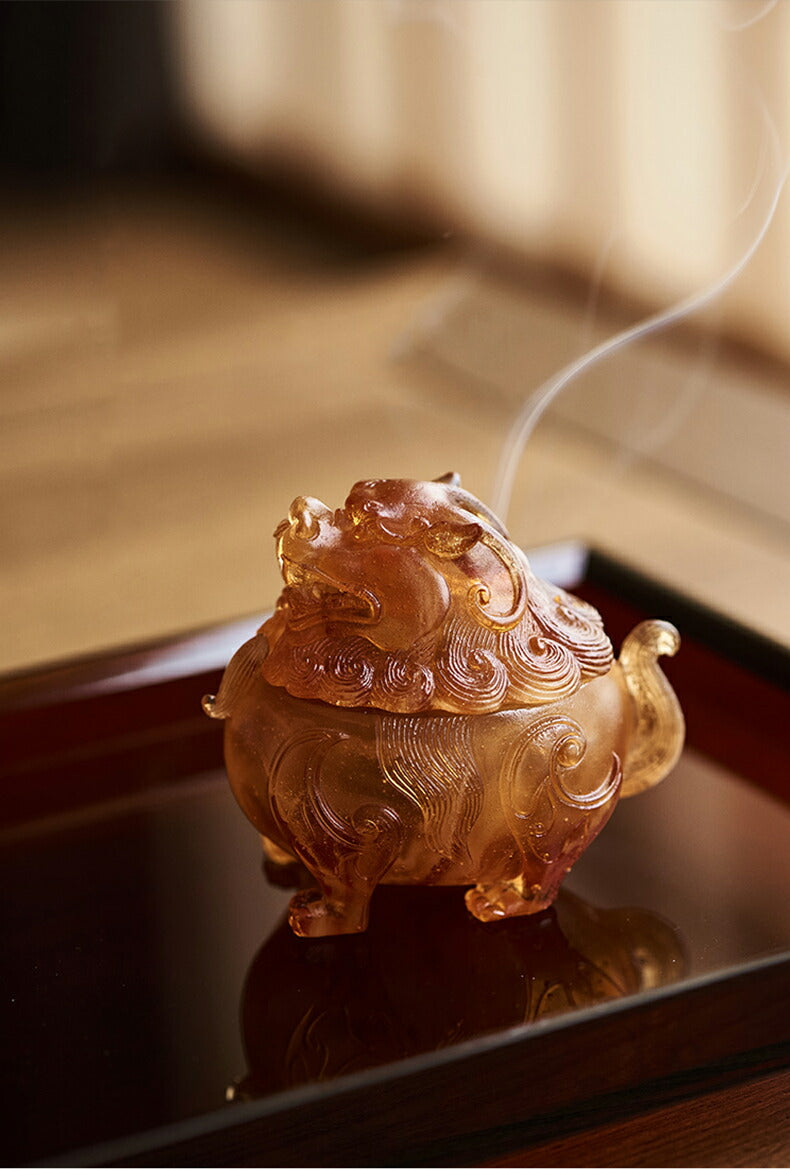 狻猊 さんげい 神獣 香炉 お香・線香立て 瑠璃 霊獣 彫り物 手作り 香
