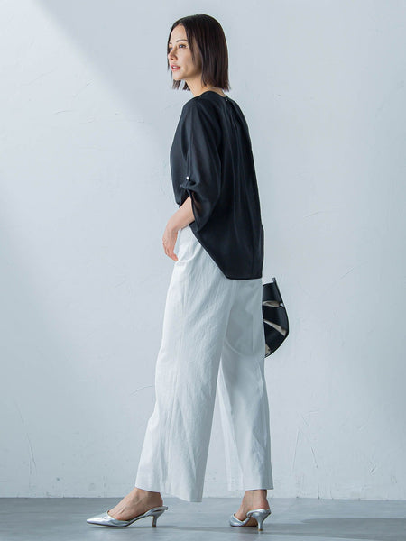 5128【美品】usaato ワイドパンツ 天然素材 シェルダブルボタン 白
