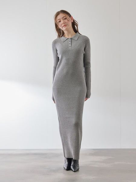 ポロカラーリブニットワンピース≪手洗い可能≫ | QUEENS COURT