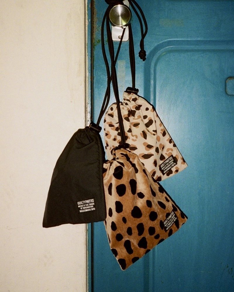 WACKO MARIA/LEOPARD NYLON DRAWSTRING BAG（BEIGE）［ドロー