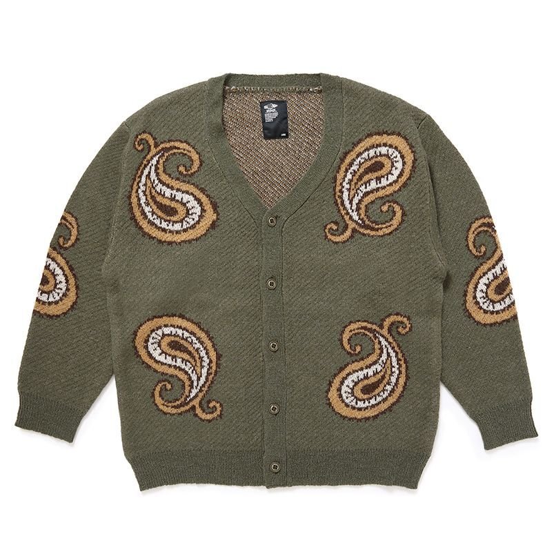 CHALLENGER/BIG PAISLEY CARDIGAN（OLIVE）［ビッグペイズリー