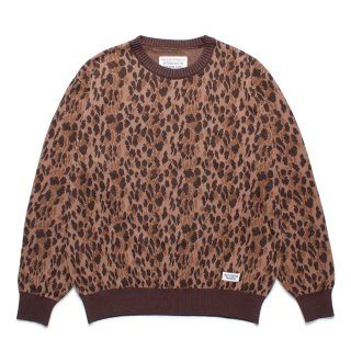 WACKO MARIA/LEOPARD JACQUARD KNIT SWEATER（BROWN）［レオパード