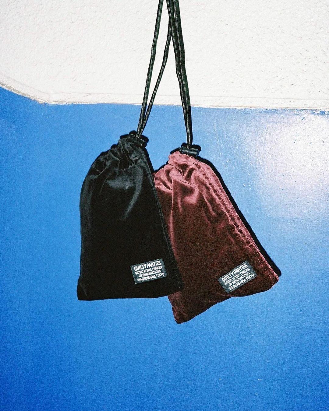 WACKO MARIA/VELVET DRAWSTRING BAG（BURGUNDY）［ドローストリング