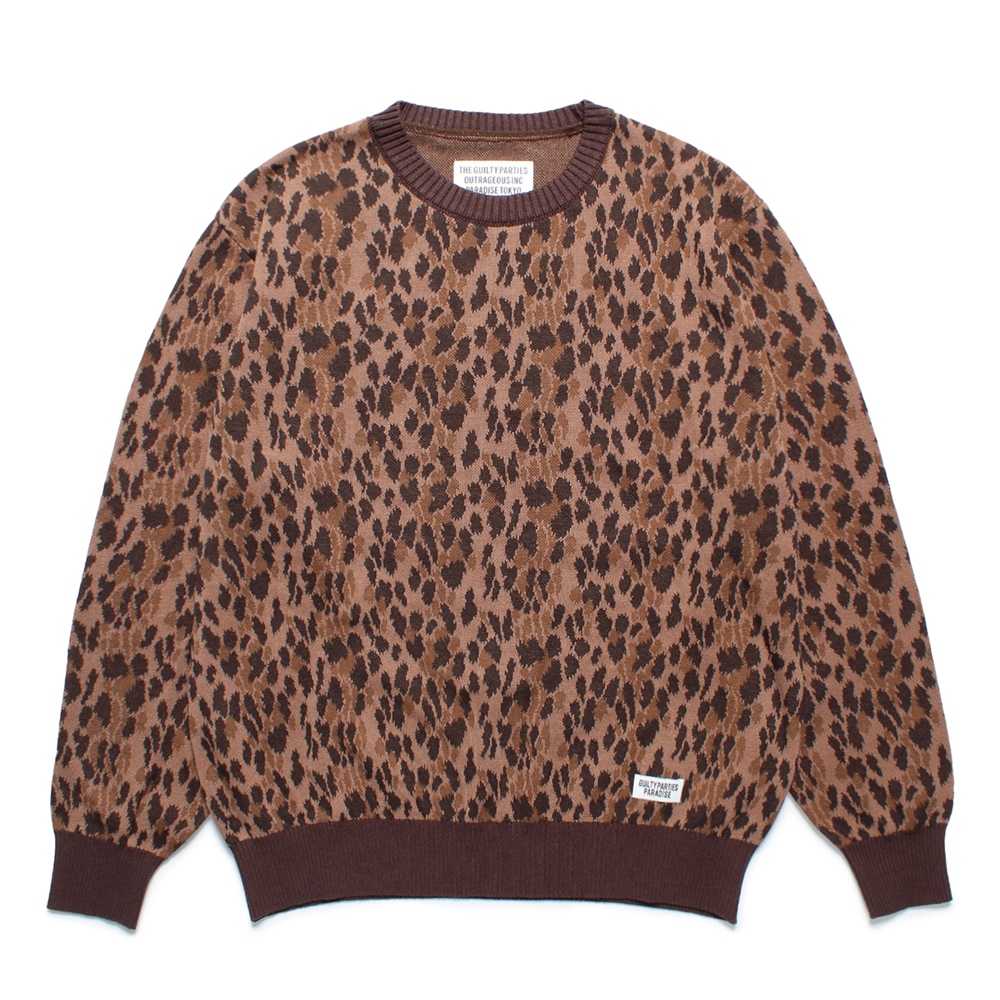 WACKO MARIA/LEOPARD JACQUARD KNIT SWEATER（BROWN）［レオパード