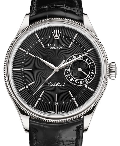 Rolex Cellini Date White Gold Black Guilloche Index Dial Domed