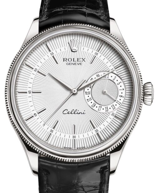 Rolex Cellini Date Rose Gold Silver Guilloche Index Dial Domed