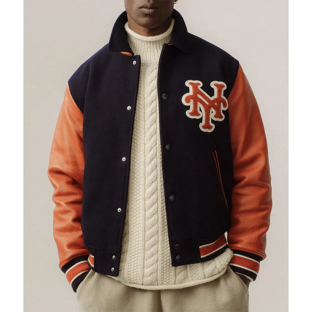 Orange and Blue Aime Leon Dore Mets Varsity Jacket
