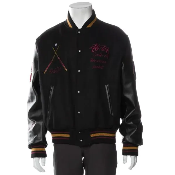 Wool/Leather Black 40th Anniversary Stussy Varsity Jacket