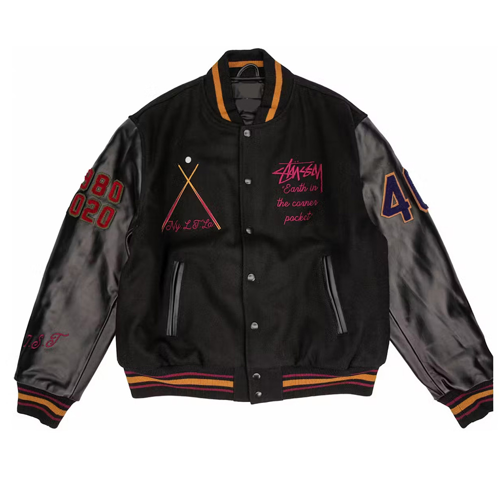 Black Wool/Leather 40th Anniversary Stussy Varsity Jacket