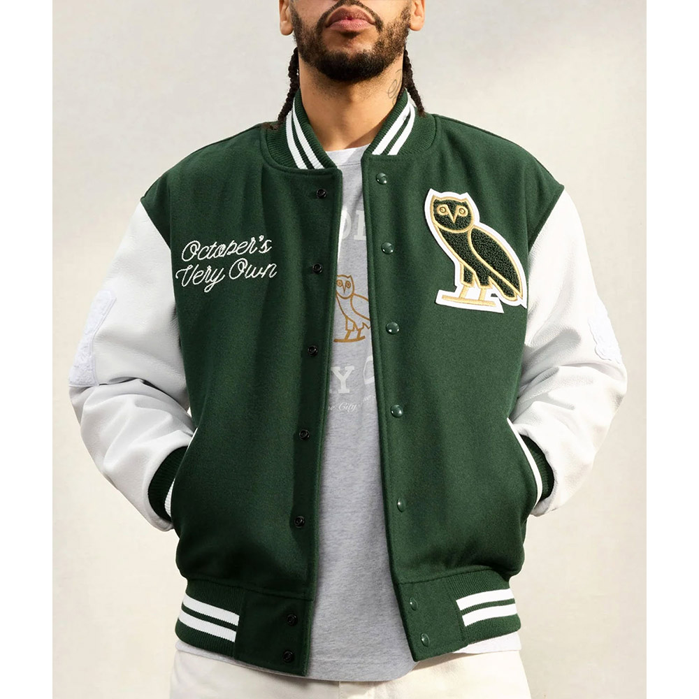 Wool/Leather Full-Snap Collegiate OVO Varsity Jacket