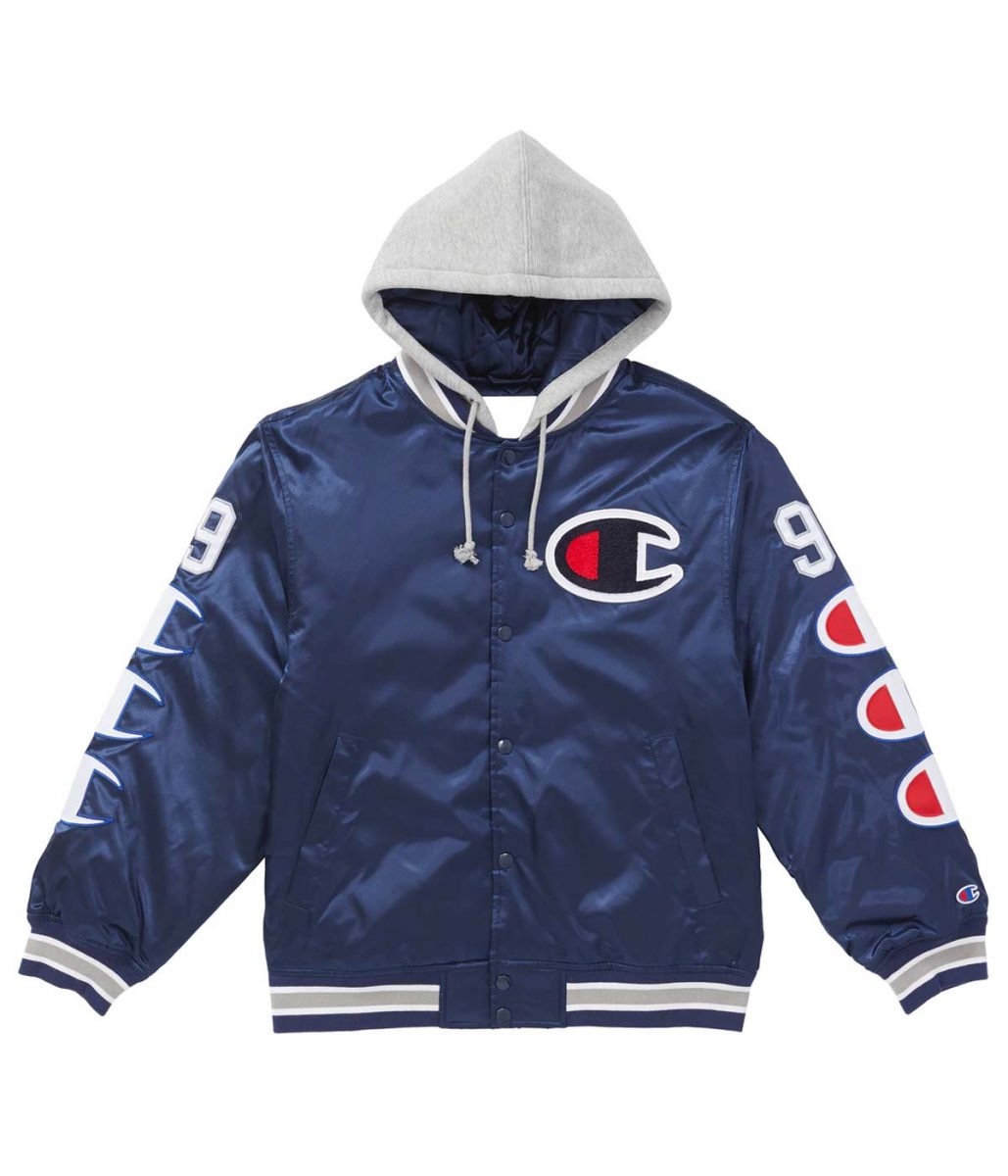 Varsity Satin Champion Supreme Jacket with Grey Hood - Jackets Masters