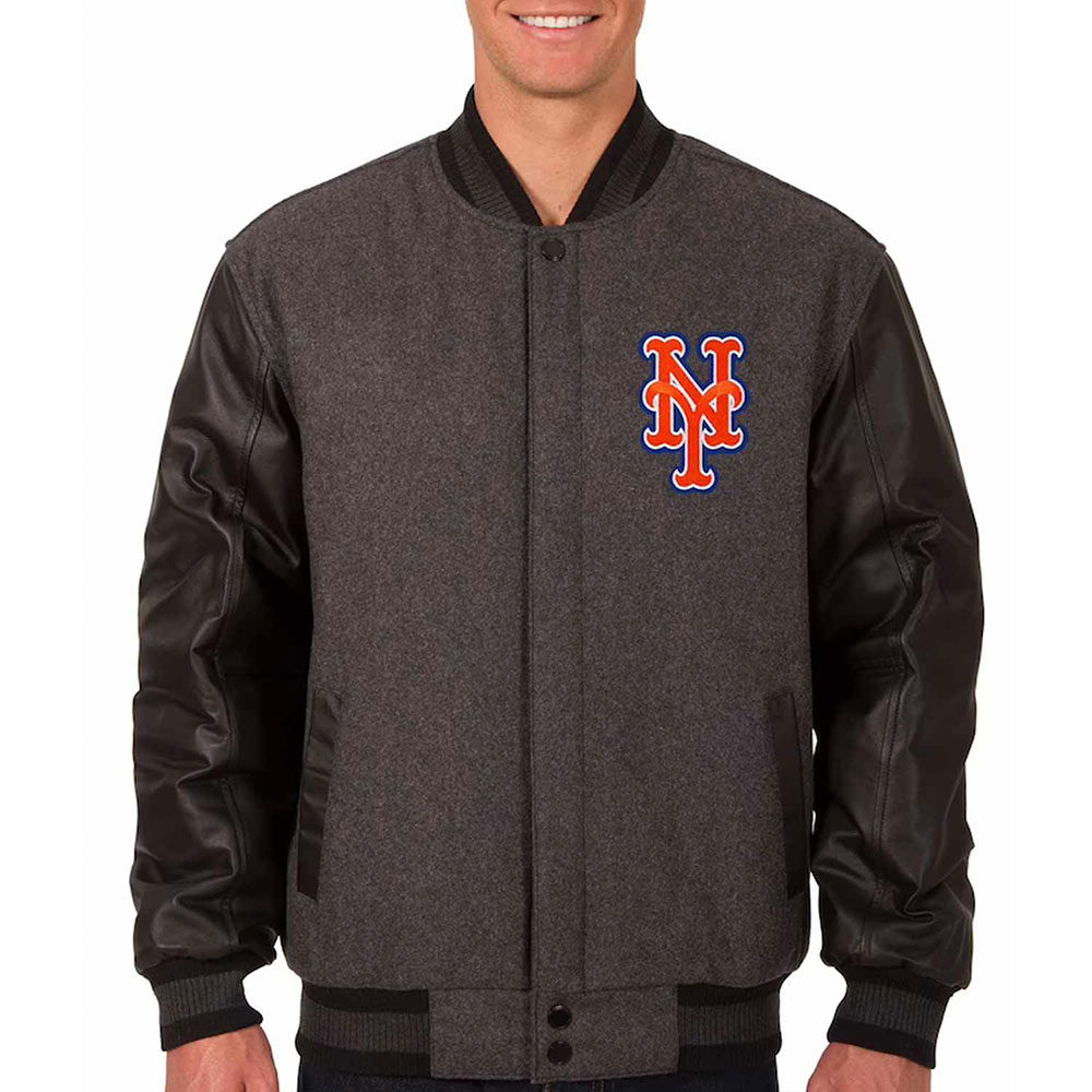 Wool/Leather New York Mets Charcoal and Black Varsity Jacket