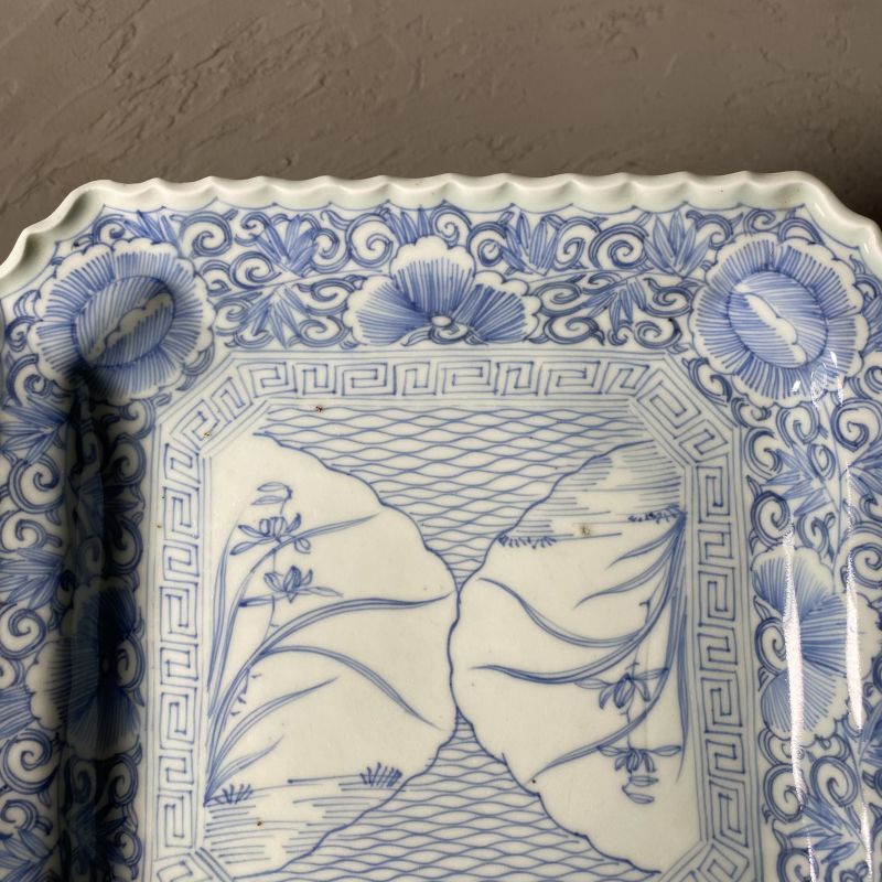 伊万里焼 染付 角皿 大皿 植物 - ジャパニーズアンティークショップ