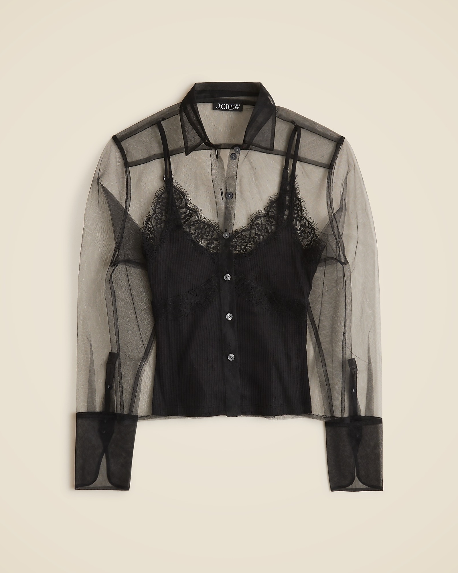 Tulle Button-up Shirt With Lace-trim Camisole For Women | J.Crew