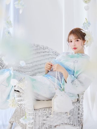 即日発送】【浴衣セール！】大柄アイシーミントフラワー浴衣 【浴衣3