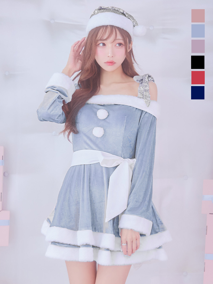 サンタコス 4点セット】【XS-XLサイズ/8カラー】グリッターリボン2段