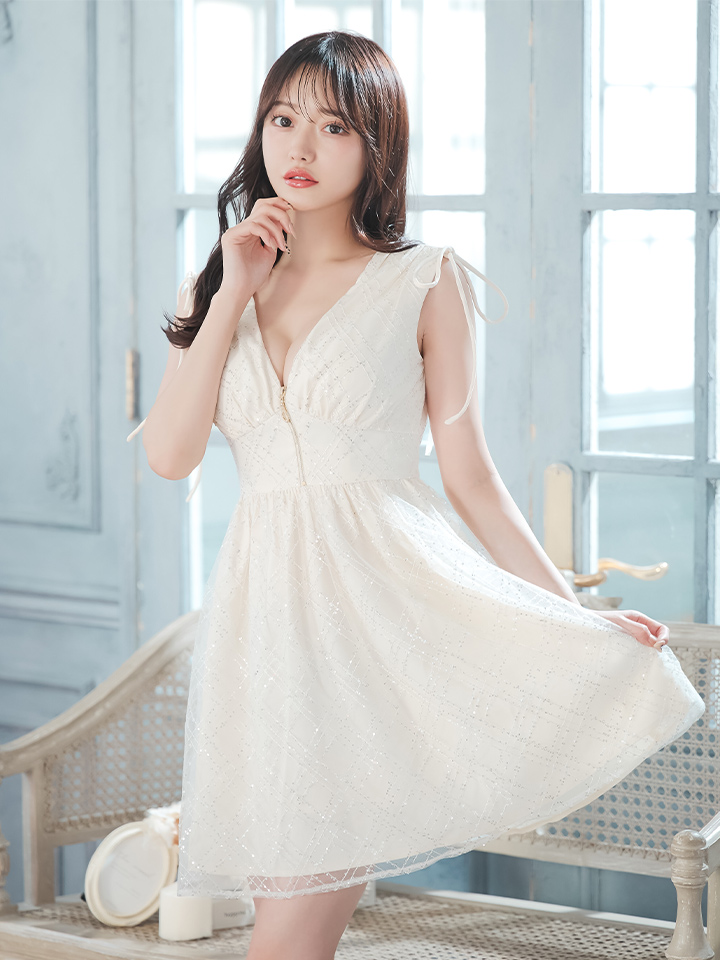 レースレイヤードノースリーブミニワンピース/キャバドレス【XS-L