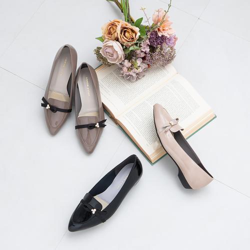 アシンメトリーリボンモールドソールレインパンプス(23.0cm ブラック