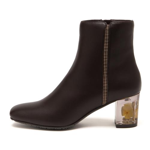 クリアフラワーヒールショートブーツ(M ブラックスエード): ブーツ