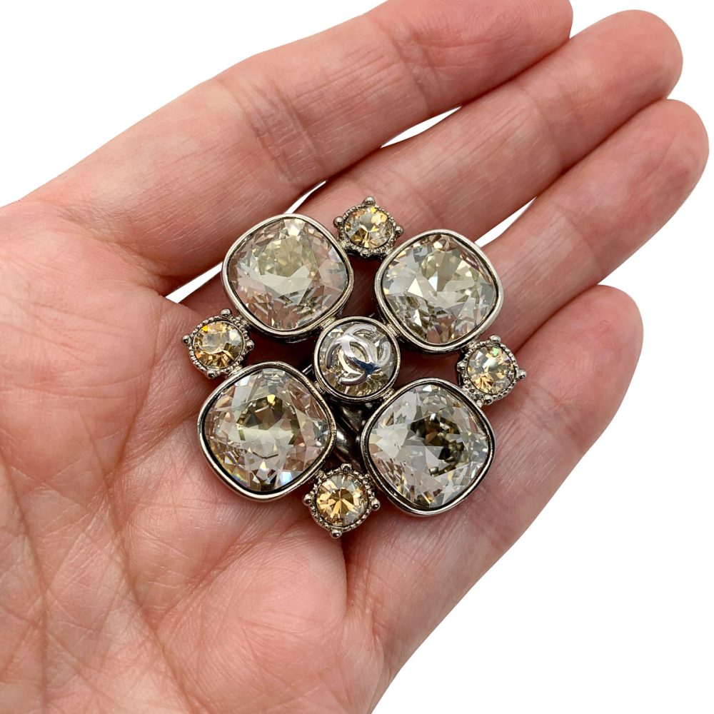 chanel crystal logo brooch | Vintage | Jennifer Gibson Jewellery