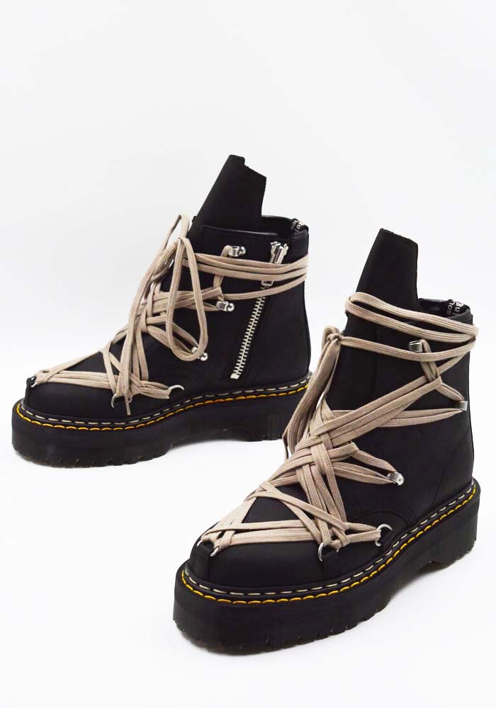 RICK OWENS DR. MARTENS UNISEX 1460 QUAD SOLE MEGALACE BOOTS BLACK