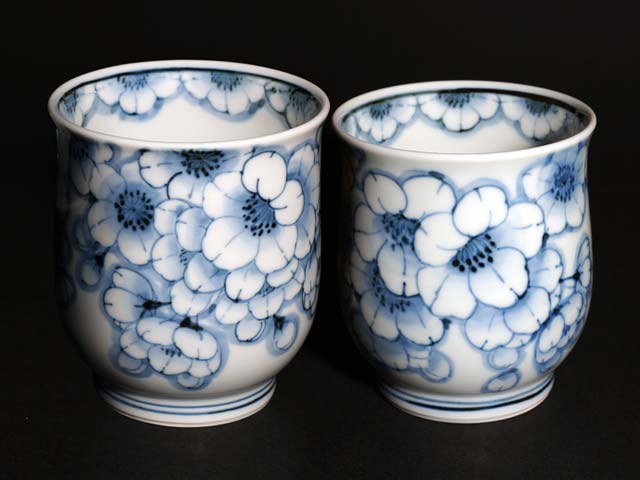 有田焼】夫婦湯呑 染付王冠桜 - JTOPIA